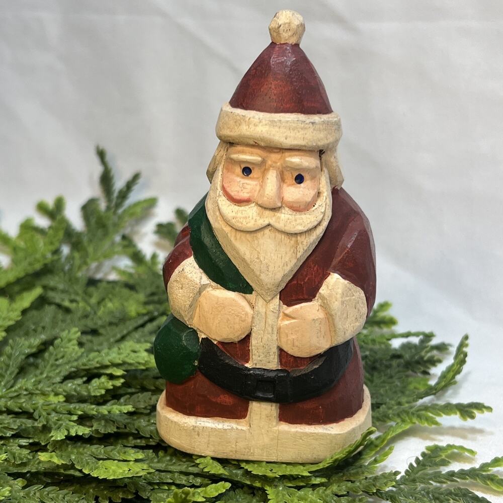 Hand Carved Painted Wood Santa By Ron Ransom Angelworks Folk Art Primitive